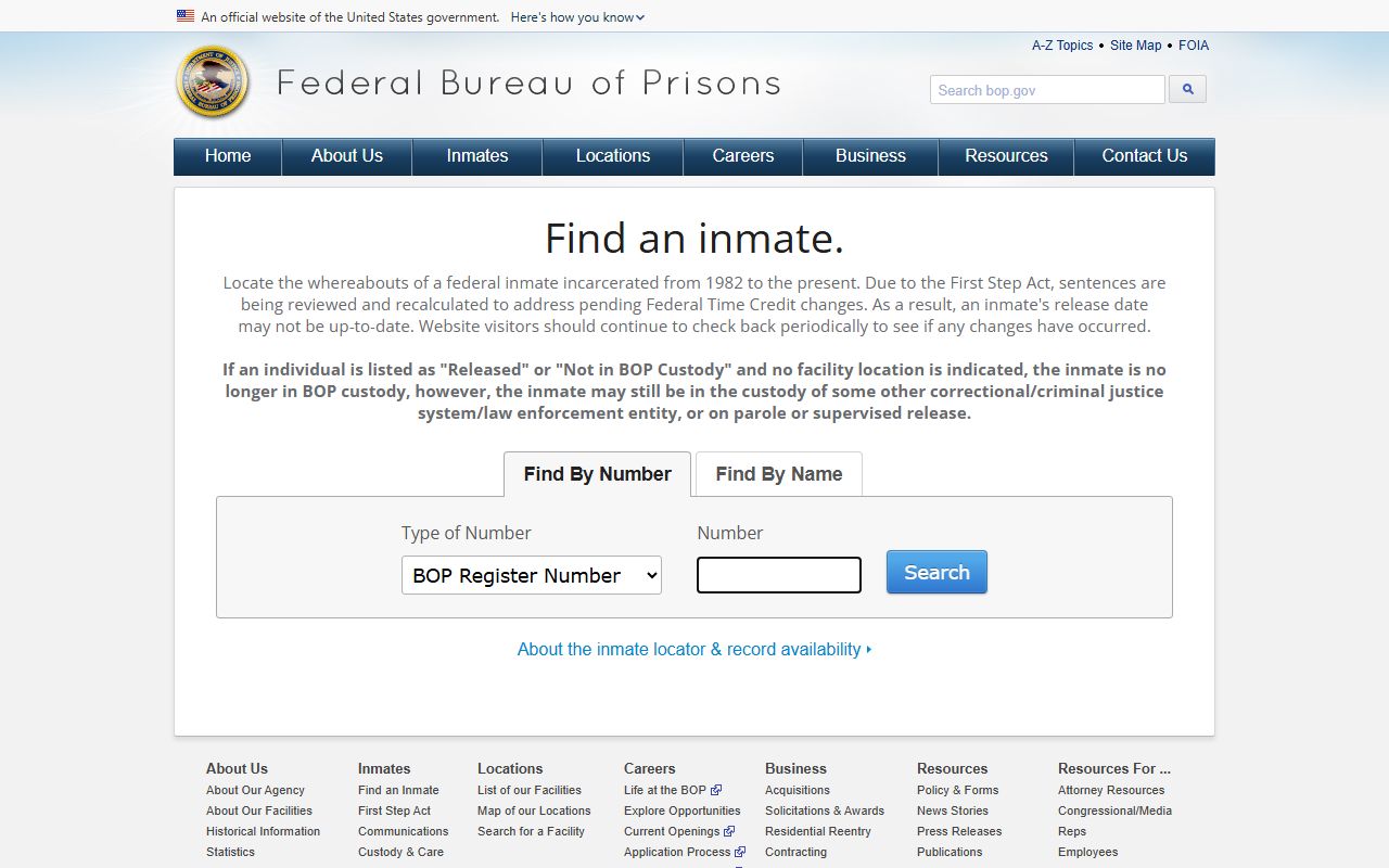 Jackson County arrest records federal Bureau of Prisons locator
