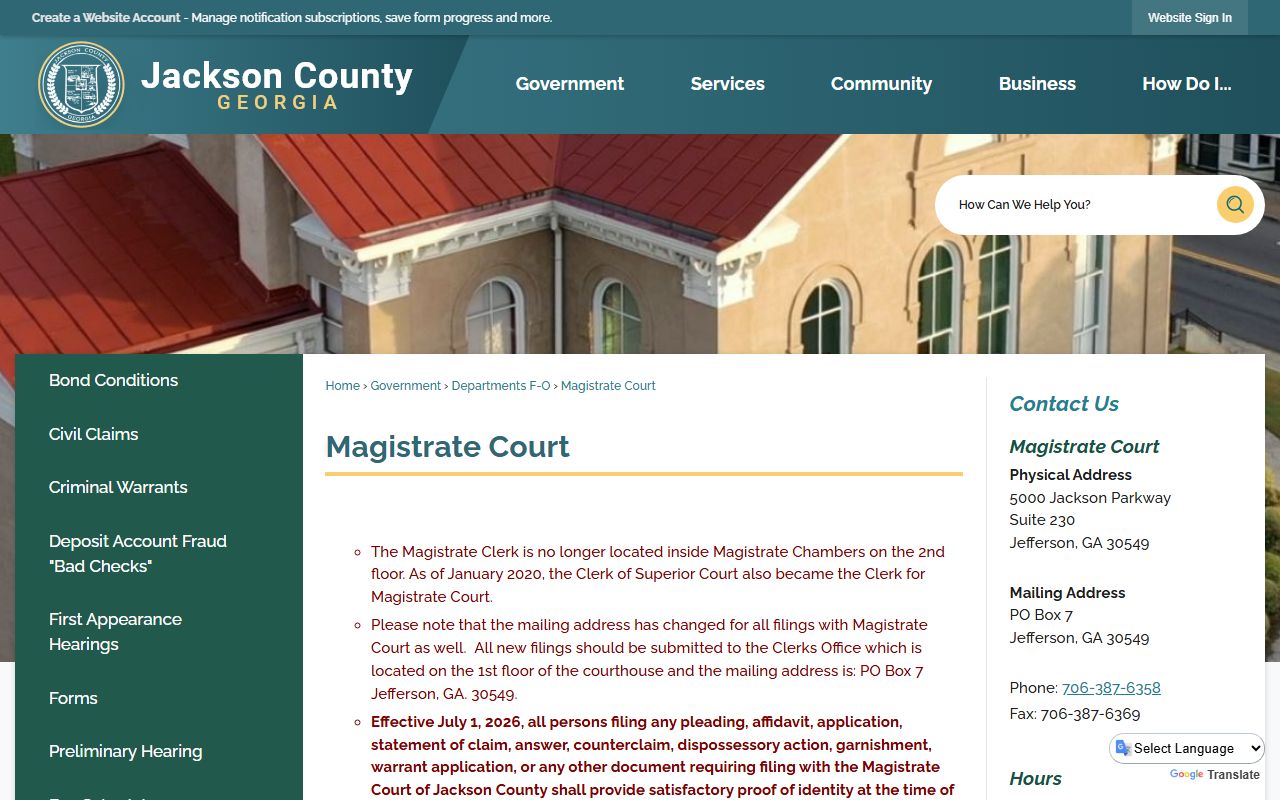 Jackson County court records Magistrate Court page
