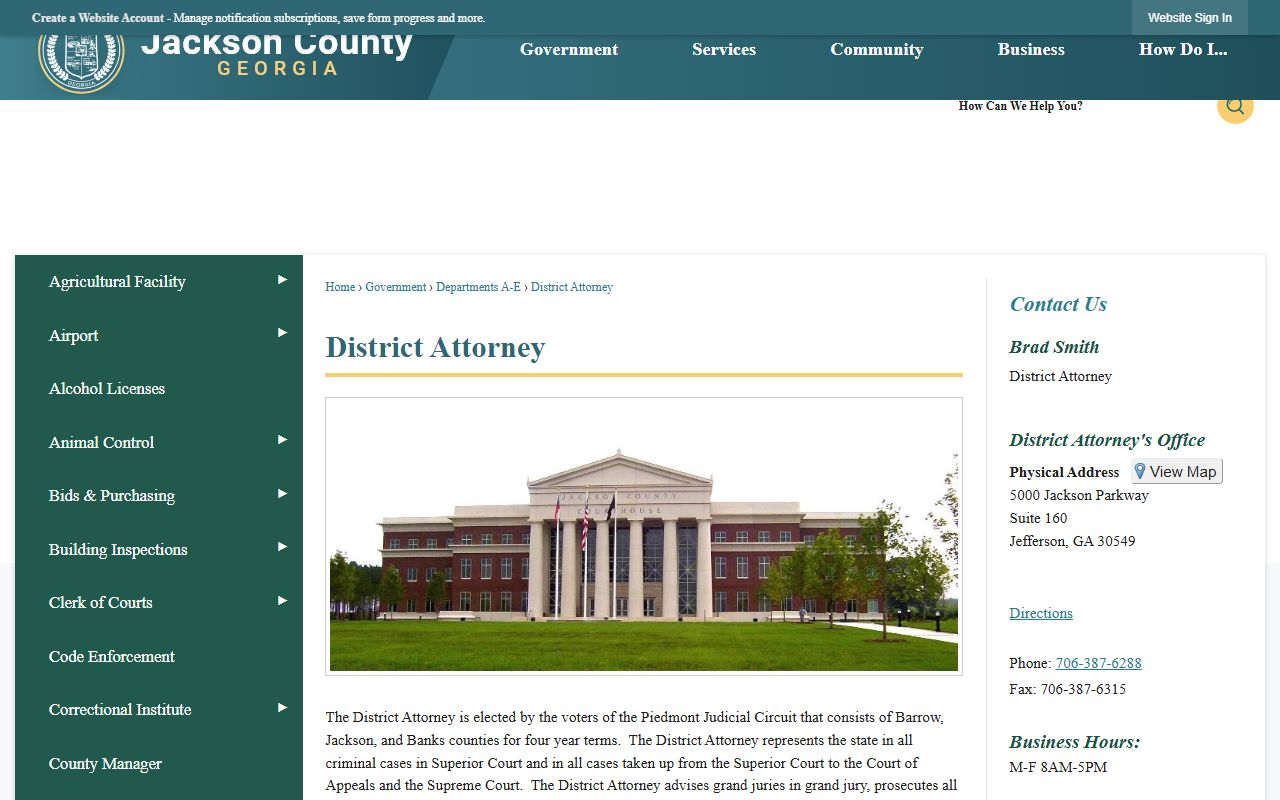 Jackson County criminal court records District Attorney page