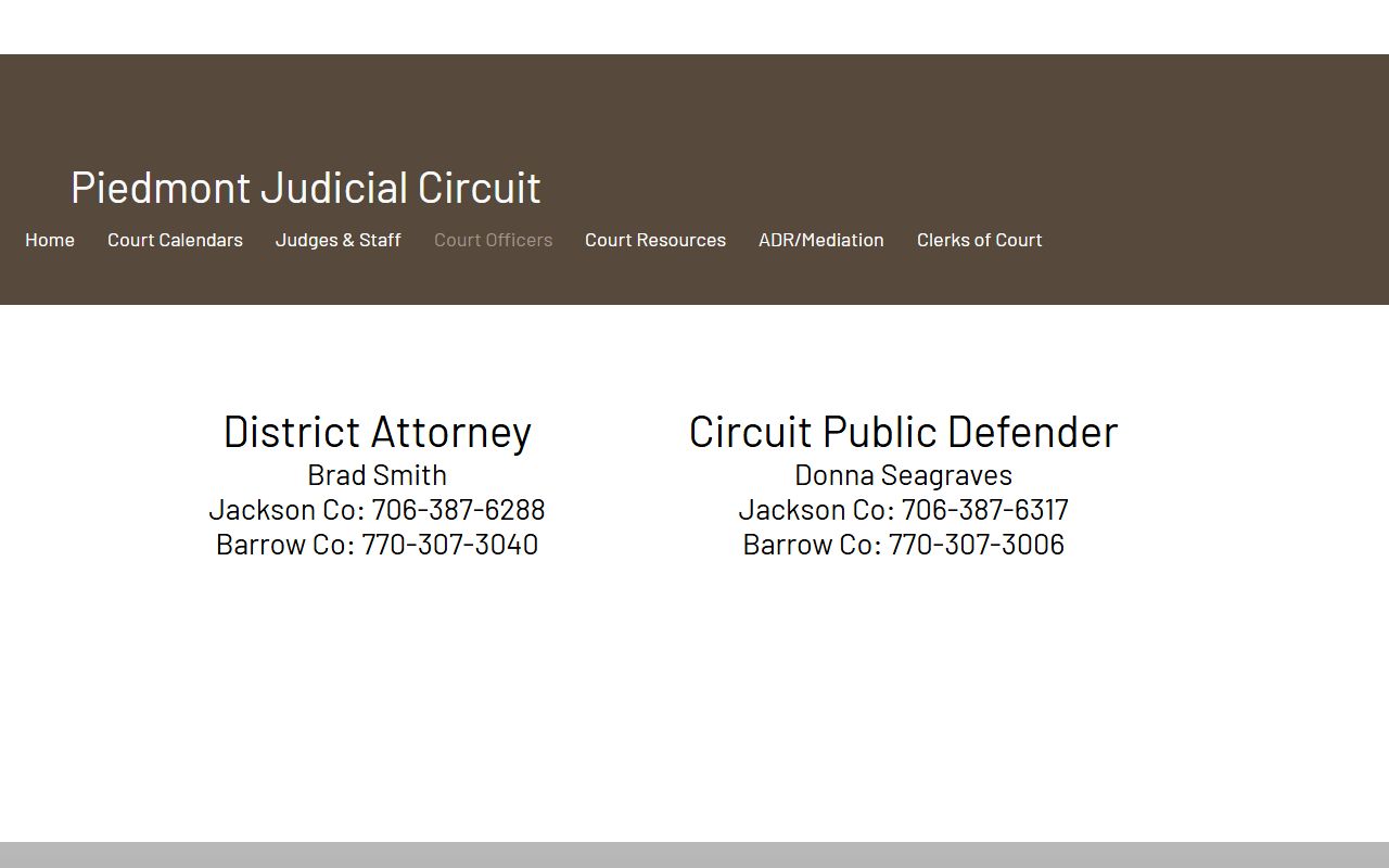 Jackson County Superior Court Piedmont Judicial Circuit court officers
