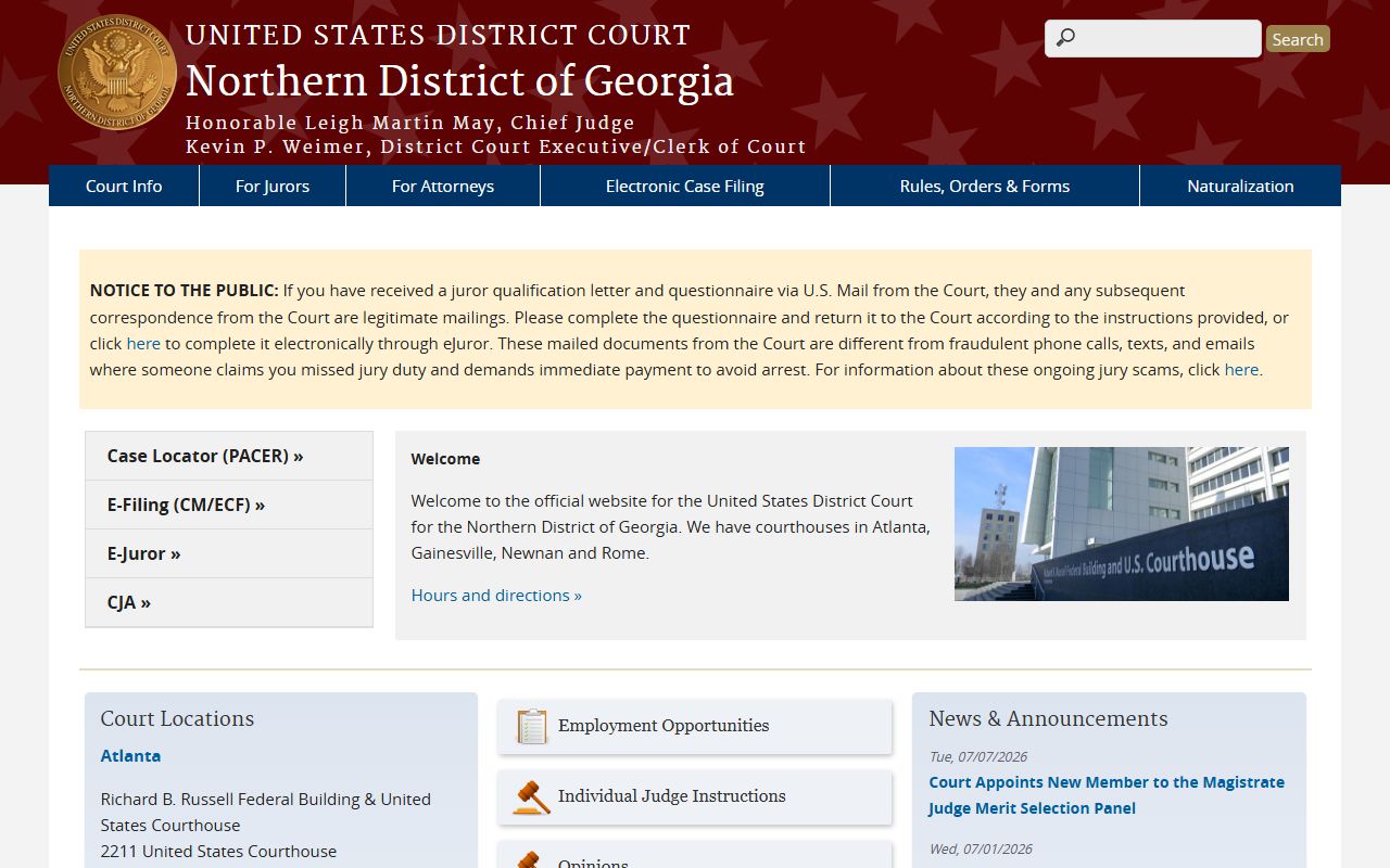 Jackson County Superior Court Northern District of Georgia homepage