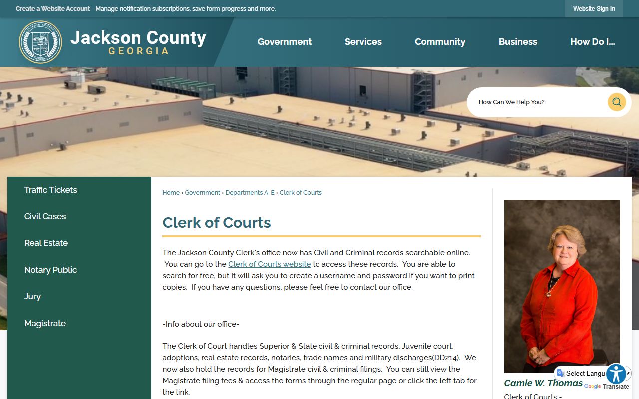 Jackson County court records Clerk of Courts access page