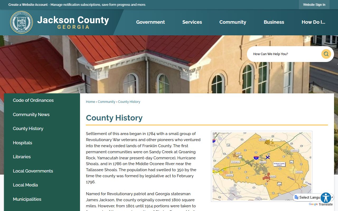 Jackson County court records county history page