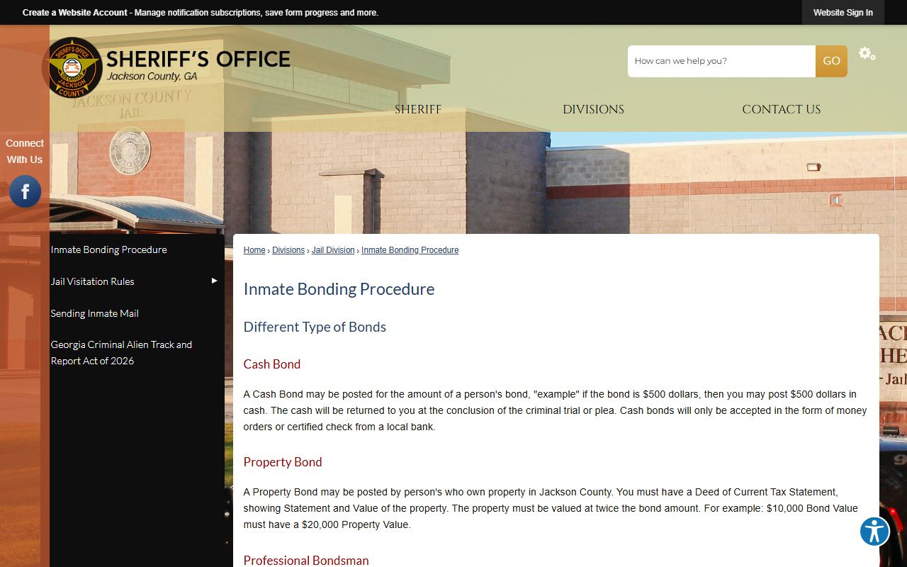 Jackson County inmate records bonding procedure page