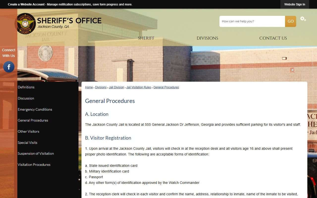 Jackson County inmate records jail visitation rules page