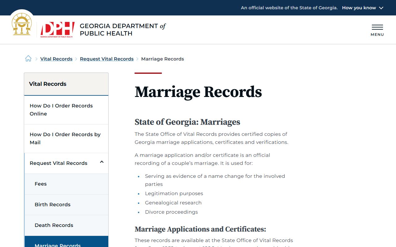Jackson County marriage records Georgia Department of Public Health marriage page