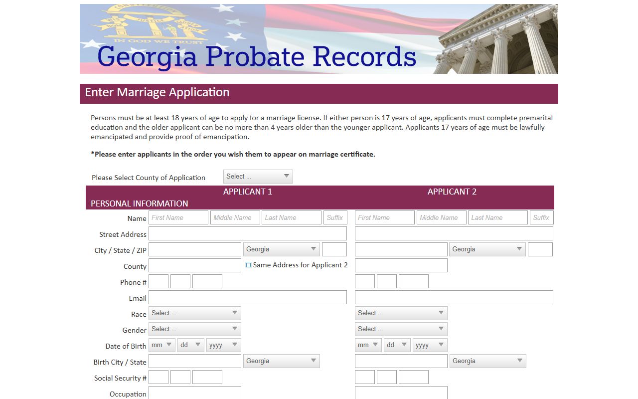 Jackson County probate records Georgia Probate Records marriage application