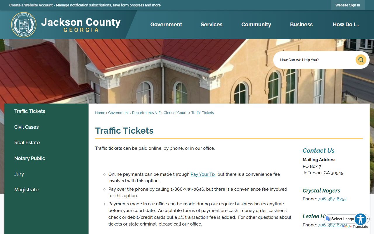 Jackson County traffic court records traffic tickets page