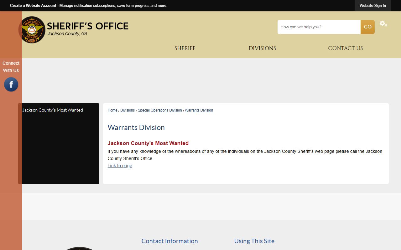 Jackson County warrant records Sheriff's Warrants Division page